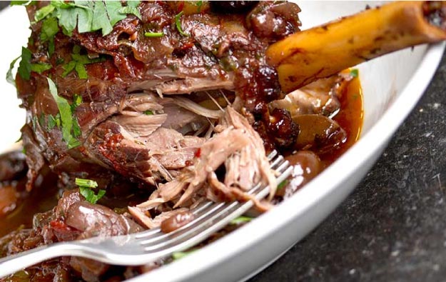 Braised Lamb Shanks with Olives and Red Wine