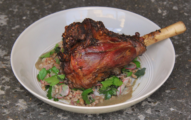  Braised Lamb Foreshanks with Farro, Fennel and Radishes