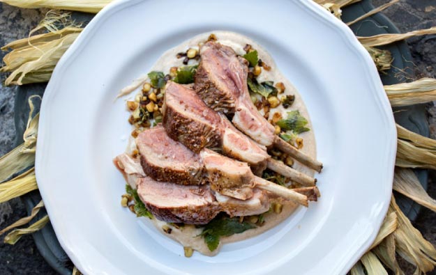 Coriander-Crusted Rack of Lamb with Sweet Corn Puree 