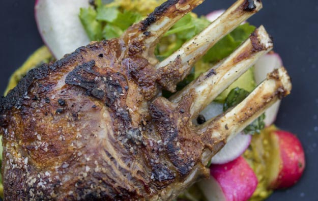 Pan-Roasted Lamb Racks with Radish and Cucumber Curry 